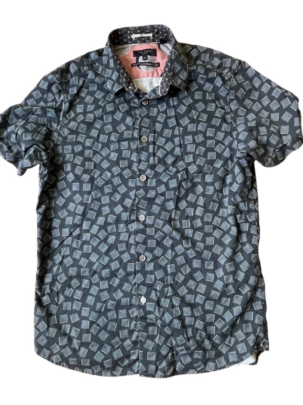 Ted Baker Button Down Shirt Mens 4  Short Sleeve Geometric Eccentric Mod Retro